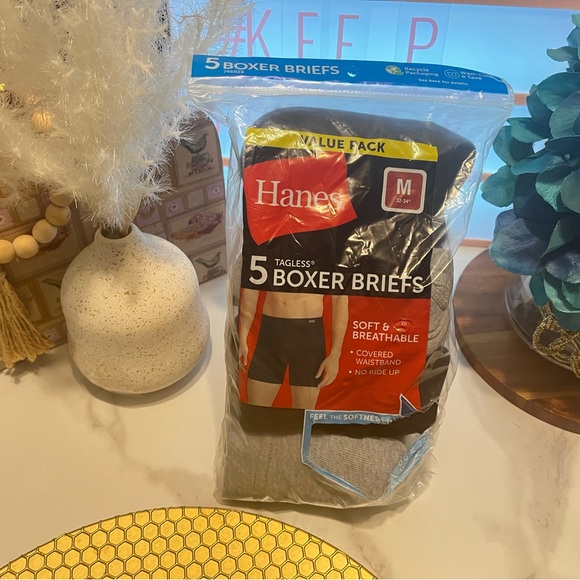 Hanes Men's Gray  and black Boxer Briefs size M - Picture 7 of 9